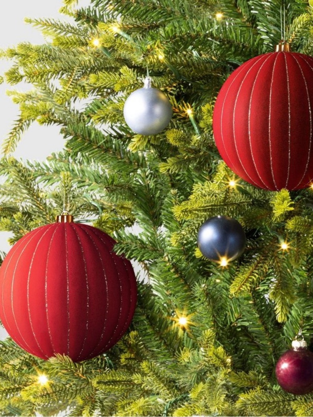 Wondershop 4ct Christmas 200mm Flocked Ribbed Glitter Ornament - Dark Red